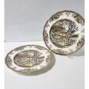 Johnson Brothers The Friendly Village The Ice House Salad Lunch Plates (2) 7.5"